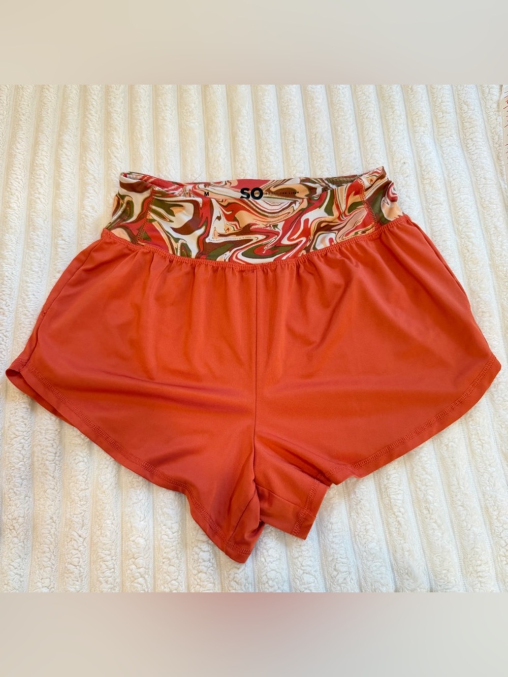 SO Coral Athletic Shorts with Swirl-Print Waistband